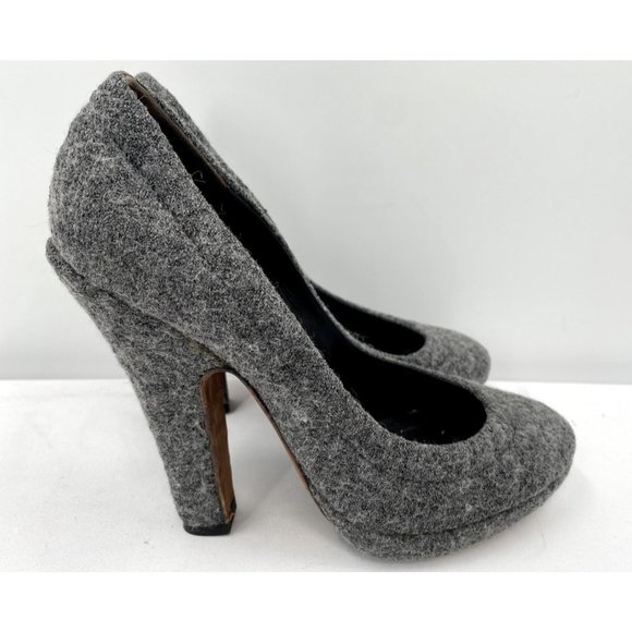 Nina Ricci Luxurious Runway Gray Felt Fabric Leather Pumps Shoes Heels Sz 39 (9) - Picture 5 of 12